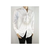 Mens CEREMONIA Shirt 100% Cotton Medusa Medallion Rhine Stones #STN 13 VRS white - J.Valintin Men's Wear Legend - 97085