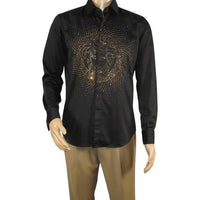 Mens CEREMONIA Shirt 100% Cotton Medusa Medallion Rhine Stones #stn 15 vrs black - J.Valintin Men's Wear Legend - 97080