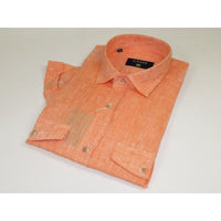 Men's Ciazzo Turkey 100% Linen Breathable Shirt Short Sleeves #Linen 66 Orange - J.Valintin Men's Wear Legend - 101063