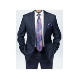 Mens DKNY 100% Wool Slim Fit 2 Button Notch Lapel Nailhead window Pane 1524 Navy - J.Valintin Men's Wear Legend - 18202