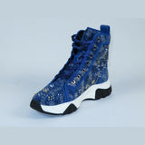 Mens High Top Shoes By FIESSO AURELIO GARCIA,Spikes Rhine stones 2412 Navy Blue - J.Valintin Men's Wear Legend - 95041