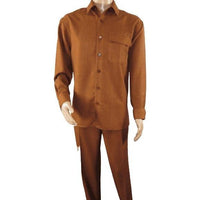 Mens INSERCH 2pc Walking Leisure Suit Shirt Pants Set Long Sleeves SE002 Brown - J.Valintin Men's Wear Legend - 94179