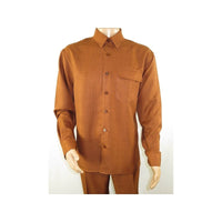 Mens INSERCH 2pc Walking Leisure Suit Shirt Pants Set Long Sleeves SE002 Brown - J.Valintin Men's Wear Legend - 94179