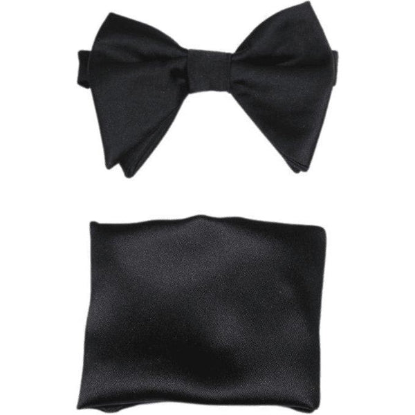 Men's Large Butterfly Bow Tie Hankie J.Valintin Satin #111326 Solid Black - J.Valintin Men's Wear Legend - 111326