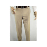 Mens MANTONI Flat Front Pants All Wool Super 140's Classic Fit 40901 Beige - J.Valintin Men's Wear Legend - 19268