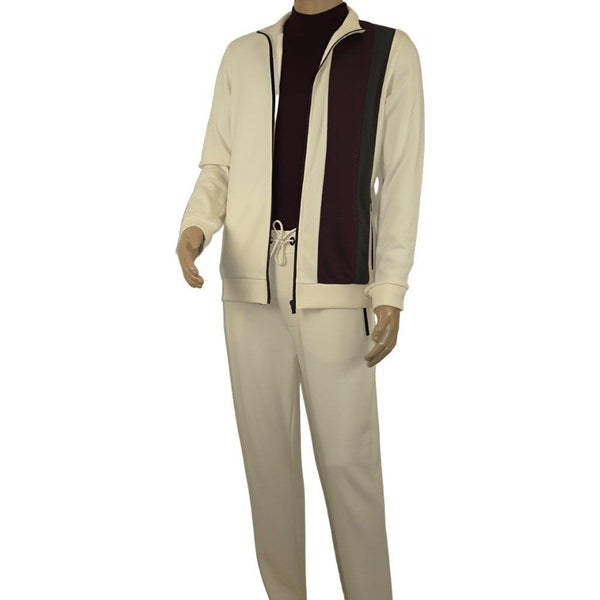 Men's Monte Carlo Turkey Jogging Suit 2pc Jump Set Stretchable 95061 Ivory Wine - J.Valintin Men's Wear Legend - 95061 - Ivory Wine - M