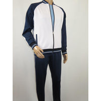 Men's Monte Carlo Turkey Jogging Suit 2pc Jump Set Stretchable 95192 Blue White - J.Valintin Men's Wear Legend - 95192 - Blue White - M