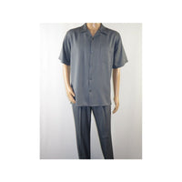 Mens MONTIQUE 2pc Walking Leisure Suit Matching Set Short Sleeves 696 Solid Gray - J.Valintin Men's Wear Legend - 95760