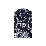 Mens Oscar Banks Brand Name Turkey Shirt Satin Floral European 6425 Black white - J.Valintin Men's Wear Legend - 2817