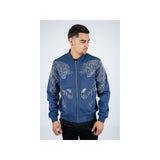 Mens Platini Bamber Jacket with Lion Rhinestone Design Zip up BMJ8133 Blue - J.Valintin Men's Wear Legend - 92083