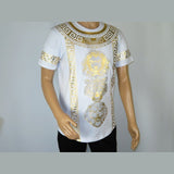 Mens PLATINI Sports Shirt With Rhine Stones Lion Medallion Chain SS3614 White - J.Valintin Men's Wear Legend - 92000