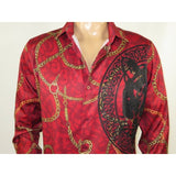 Mens PLATINI Sports Shirt With Rhine Stones Medallion Chain Design RHL8179 Wine - J.Valintin Men's Wear Legend - 92068