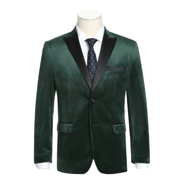 Men's Renoir Velvet Tuxedo Blazer Jacket Satin Peak Lapel Slim Fit 290 - 9 Green - J.Valintin Men's Wear Legend - 290 - 9 Green - 38R