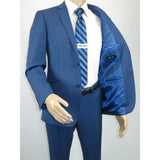 Men's Renoir Wool Blend Slim Fit 2pc Suit Sharkskin Texture 557 - 1 Blue - J.Valintin Men's Wear Legend - 557 - 1 - Blue - 36S