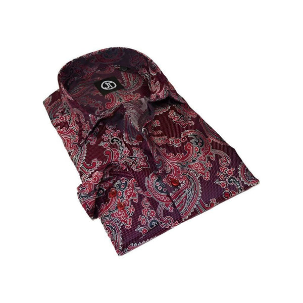 Men's Silky Paisley Floral Shirt By JT Milano AVM Turkey Slim Fit 6008 - 52 Burgundy - J.Valintin Men's Wear Legend - 6008 - 52 Burg - M