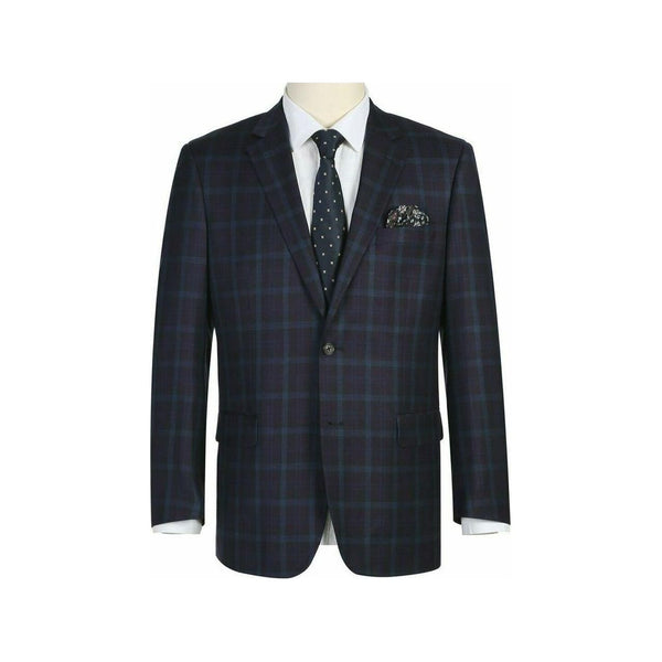 Men's Soft Wool Sport Coat English Plaid Window Pane 556 - 7 Plum Blue Renoir - J.Valintin Men's Wear Legend - 19146