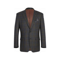 Men's Soft Wool Sport Coat English Plaid Window Pane 556 - 9 Brown Blue Renoir - J.Valintin Men's Wear Legend - 19129