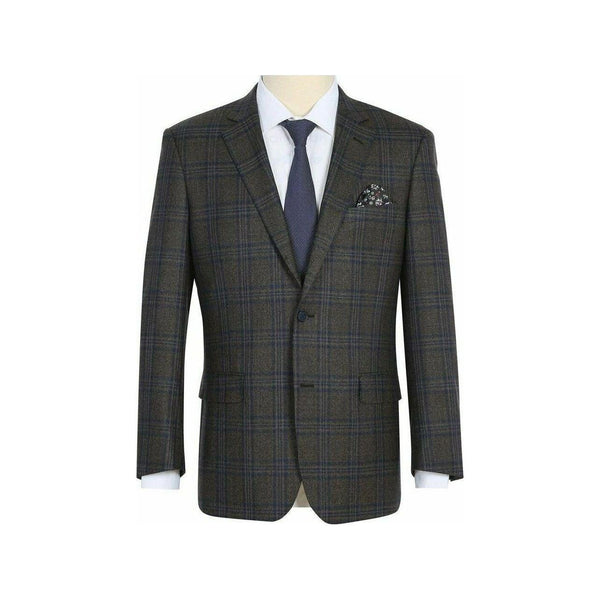 Men's Soft Wool Sport Coat English Plaid Window Pane 556 - 9 Brown Blue Renoir - J.Valintin Men's Wear Legend - 19129