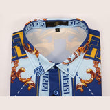 Men's Sports Shirt By Barocco Fashion Printed Long Sleeves Soft Feel ERS401 Blue - J.Valintin Men's Wear Legend - 99442