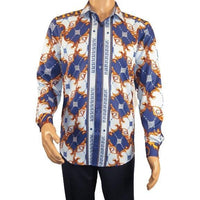 Men's Sports Shirt By Barocco Fashion Printed Long Sleeves Soft Feel ERS401 Blue - J.Valintin Men's Wear Legend - 99442