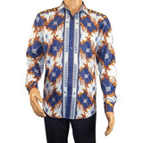 Men's Sports Shirt By Barocco Fashion Printed Long Sleeves Soft Feel ERS401 Blue - J.Valintin Men's Wear Legend - 99442