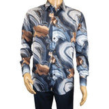 Mens Sports Shirt by DE - NIKO Long Sleeves Fashion Prints Soft Modal 1J021 Navy - J.Valintin Men's Wear Legend - 99419