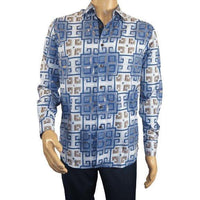 Mens Sports Shirt by DE - NIKO Long Sleeves Fashion Prints Soft Modal DSA114 Blue - J.Valintin Men's Wear Legend - 99389