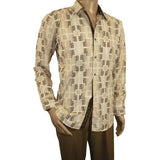 Mens Sports Shirt by DE - NIKO Long Sleeves Fashion Prints Soft Modal NK600 Khaki - J.Valintin Men's Wear Legend - 99407