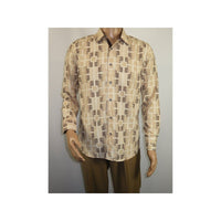 Mens Sports Shirt by DE - NIKO Long Sleeves Fashion Prints Soft Modal NK600 Khaki - J.Valintin Men's Wear Legend - 99407