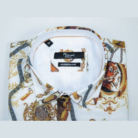 Men's Sports Shirt by MIZUMI Medallion Floral Printed Short Sleeves M648 White - J.Valintin Men's Wear Legend - 99146