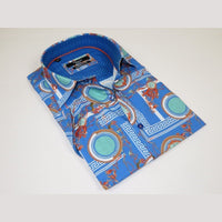 Men's Sports Shirt by MIZUMI Medallion Printed Soft Feel Short Sleeves M646 Blue - J.Valintin Men's Wear Legend - 99150