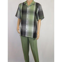 Men's Stacy Adams 2pc Walking Leisure Suit Fancy Short Sleeves 75029 Green - J.Valintin Men's Wear Legend - 75029 - Green - M