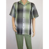 Men's Stacy Adams 2pc Walking Leisure Suit Fancy Short Sleeves 75029 Green - J.Valintin Men's Wear Legend - 75029 - Green - M