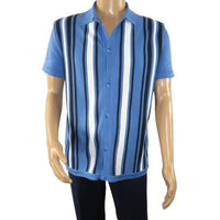 Mens Stacy Adams Italian Style Knit Woven Shirt Short Sleeves 3109 Denim Blue - J.Valintin Men's Wear Legend - 94924