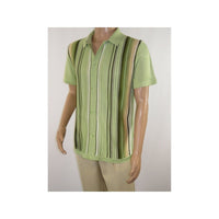 Mens Stacy Adams Italian Style Knit Woven Shirt Short Sleeves 3112 Olive Green - J.Valintin Men's Wear Legend - 94954