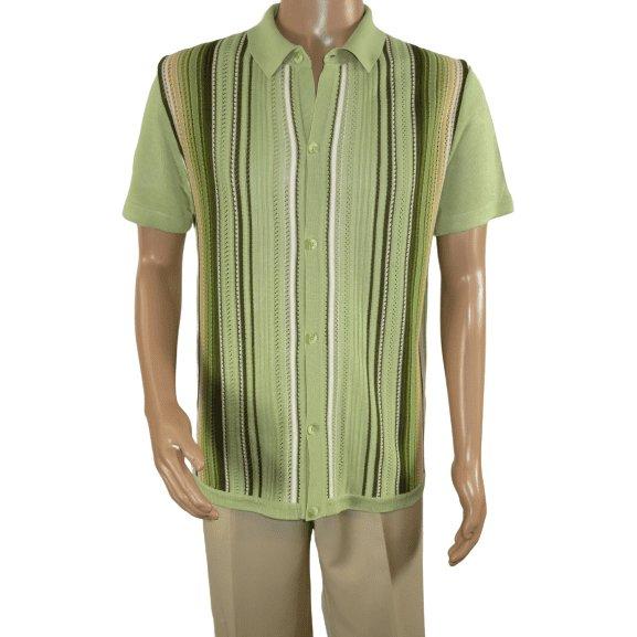 Mens Stacy Adams Italian Style Knit Woven Shirt Short Sleeves 3112 Olive Green - J.Valintin Men's Wear Legend - 94954