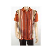 Mens Stacy Adams Italian Style Knit Woven Shirt Short Sleeves 3112 Rust Orange - J.Valintin Men's Wear Legend - 94960