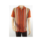 Mens Stacy Adams Italian Style Knit Woven Shirt Short Sleeves 3112 Rust Orange - J.Valintin Men's Wear Legend - 94960