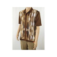 Mens Stacy Adams Italian Style Knit Woven Shirt Short Sleeves 3117 Brick Brown - J.Valintin Men's Wear Legend - 94846