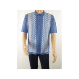 Mens Stacy Adams Italian Style Knit Woven Shirt Short Sleeves 3118 Denim Blue - J.Valintin Men's Wear Legend - 94864