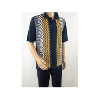 Mens Stacy Adams Italian Style Knit Woven Shirt Short Sleeves 3118 Navy Blue - J.Valintin Men's Wear Legend - 94858