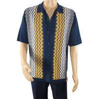 Mens Stacy Adams Italian Style Knit Woven Shirt Short Sleeves 3118 Navy Blue - J.Valintin Men's Wear Legend - 94858