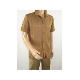 Mens Stacy Adams Italian Style Knit Woven Shirt Short Sleeves 3128 Cafe Brown - J.Valintin Men's Wear Legend - 94894