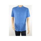 Mens Stacy Adams Italian Style Knit Woven Shirt Short Sleeves 3128 Denim Blue - J.Valintin Men's Wear Legend - 94900