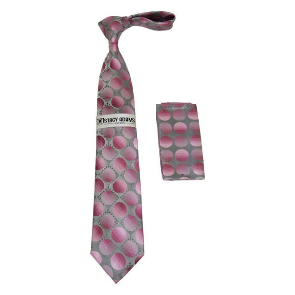 Men's Stacy Adams Necktie and Hankie Set Fancy Design Silky Look SAT15 Pink - J.Valintin Men's Wear Legend - sat15