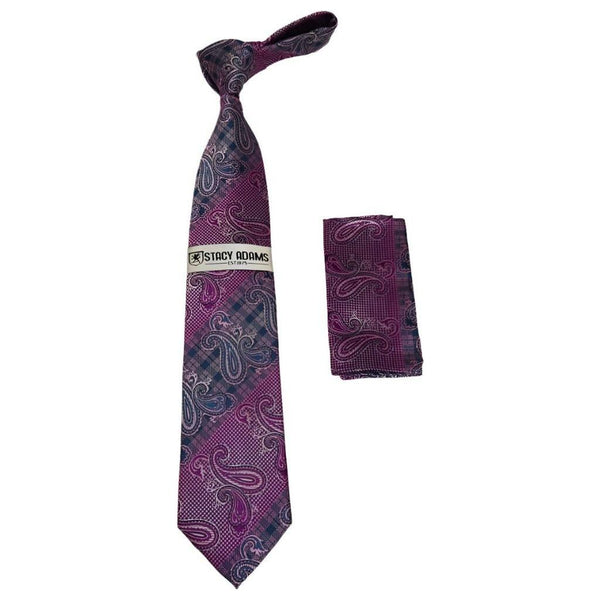 Men's Stacy Adams Necktie and Hankie Set Fancy Design Silky Look SAT20 Pink - J.Valintin Men's Wear Legend - sat20