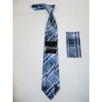 Men's Stacy Adams Necktie and Hankie Set Fancy Design Silky Look SAT21 Blue - J.Valintin Men's Wear Legend - sat21