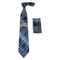 Men's Stacy Adams Necktie and Hankie Set Fancy Design Silky Look SAT21 Blue - J.Valintin Men's Wear Legend - sat21