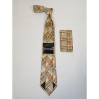 Men's Stacy Adams Necktie and Hankie Set Fancy Design Silky Look SAT26 Brown - J.Valintin Men's Wear Legend - sat26