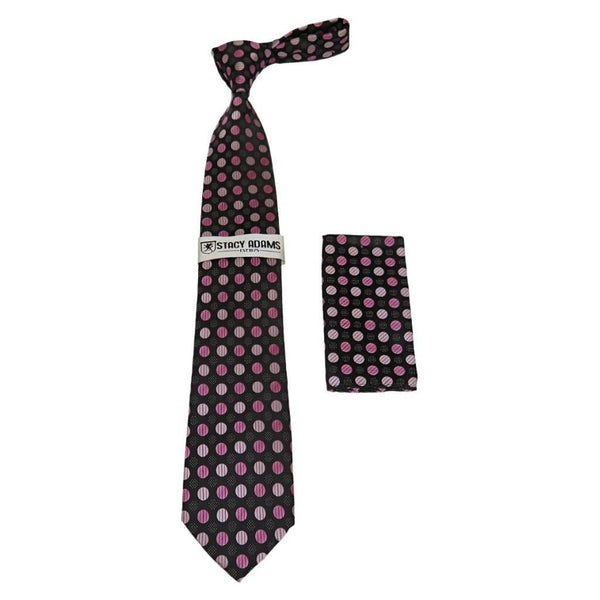 Men's Stacy Adams Necktie and Hankie Set Fancy Design Silky Look SAT33 Pink - J.Valintin Men's Wear Legend - sat33